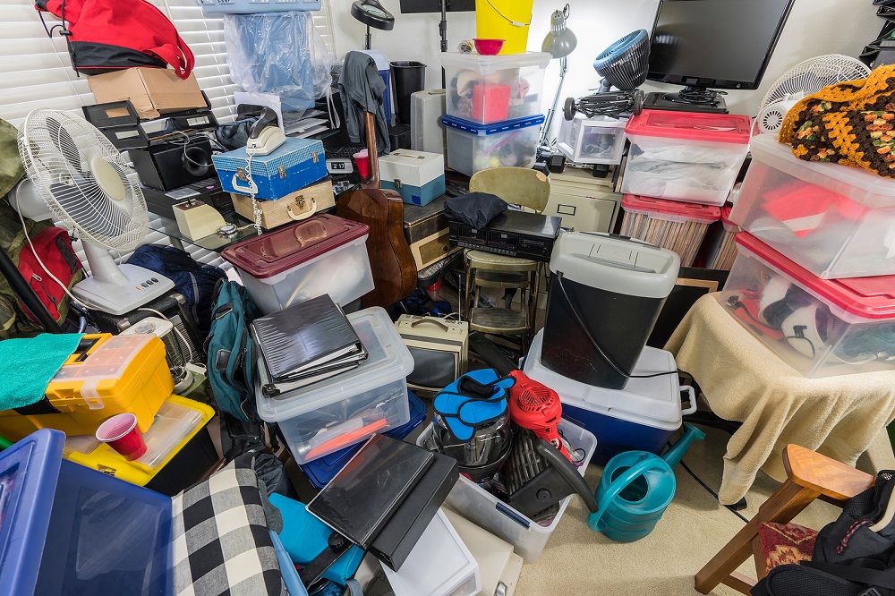 Hoarder Room Packed With Storage Boxes, Old Electronics, Files,
