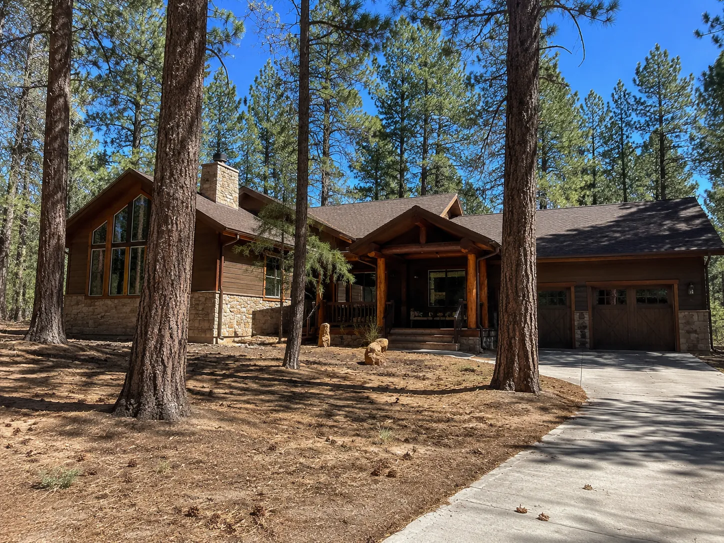 Black Forest Colorado home with trees and exterior maintenance needs